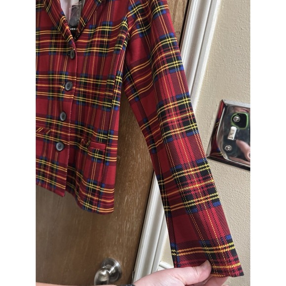 Torrid Betsey Johnson Blazer Women 00 Red Plaid Preppy Academia Jacket M/L *READ - Picture 7 of 12